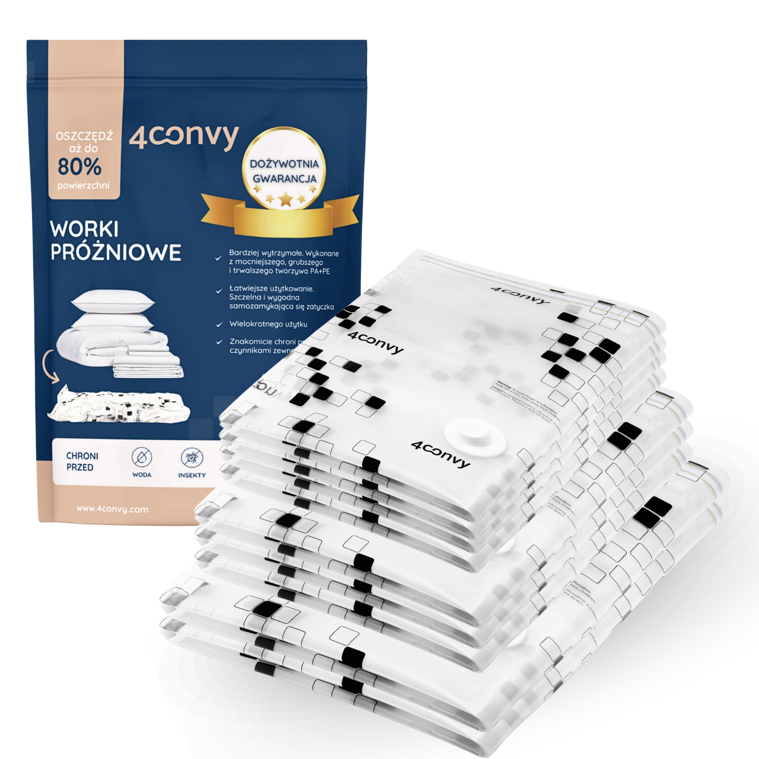 4CONVY Worki próżniowe na ubrania pościel 4XS 3M 2L bezpieczne mocne zestaw