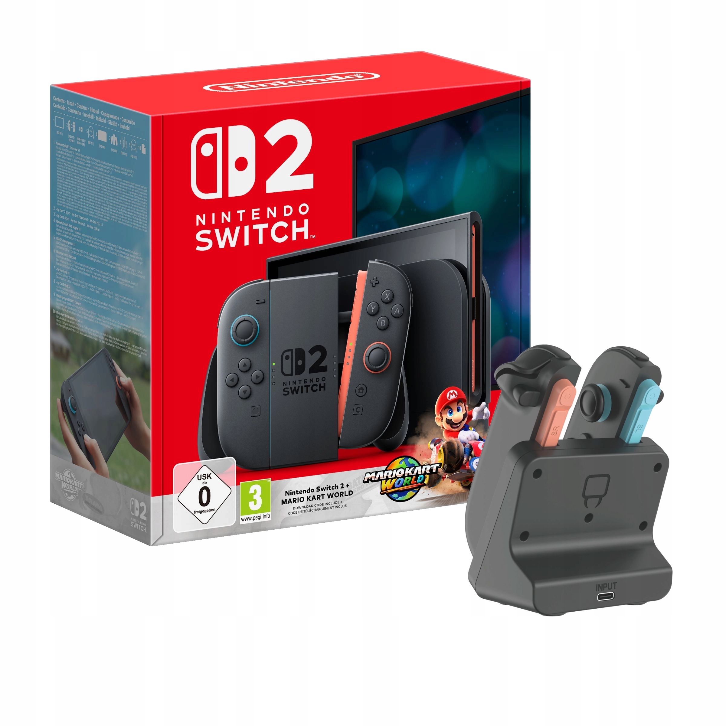 Nintendo Switch 2 Joy-Con Czarny Mario Kart World +ładowarka do kontrolerów
