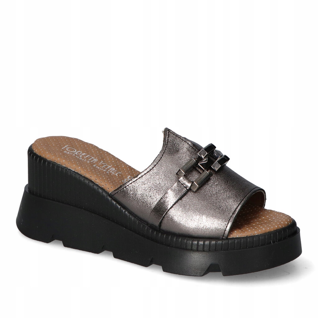 Dámské Nazouváky na klínku Loretta Vitale Platinová přírodní kůže 38