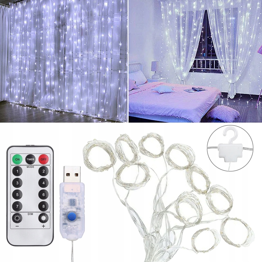 LAMPKI LED SIECIOWA GIRLANDA SIATKA 3x3m ŚWIATEŁKA WYSTRÓJ WNĘTRZ DEKORACJE