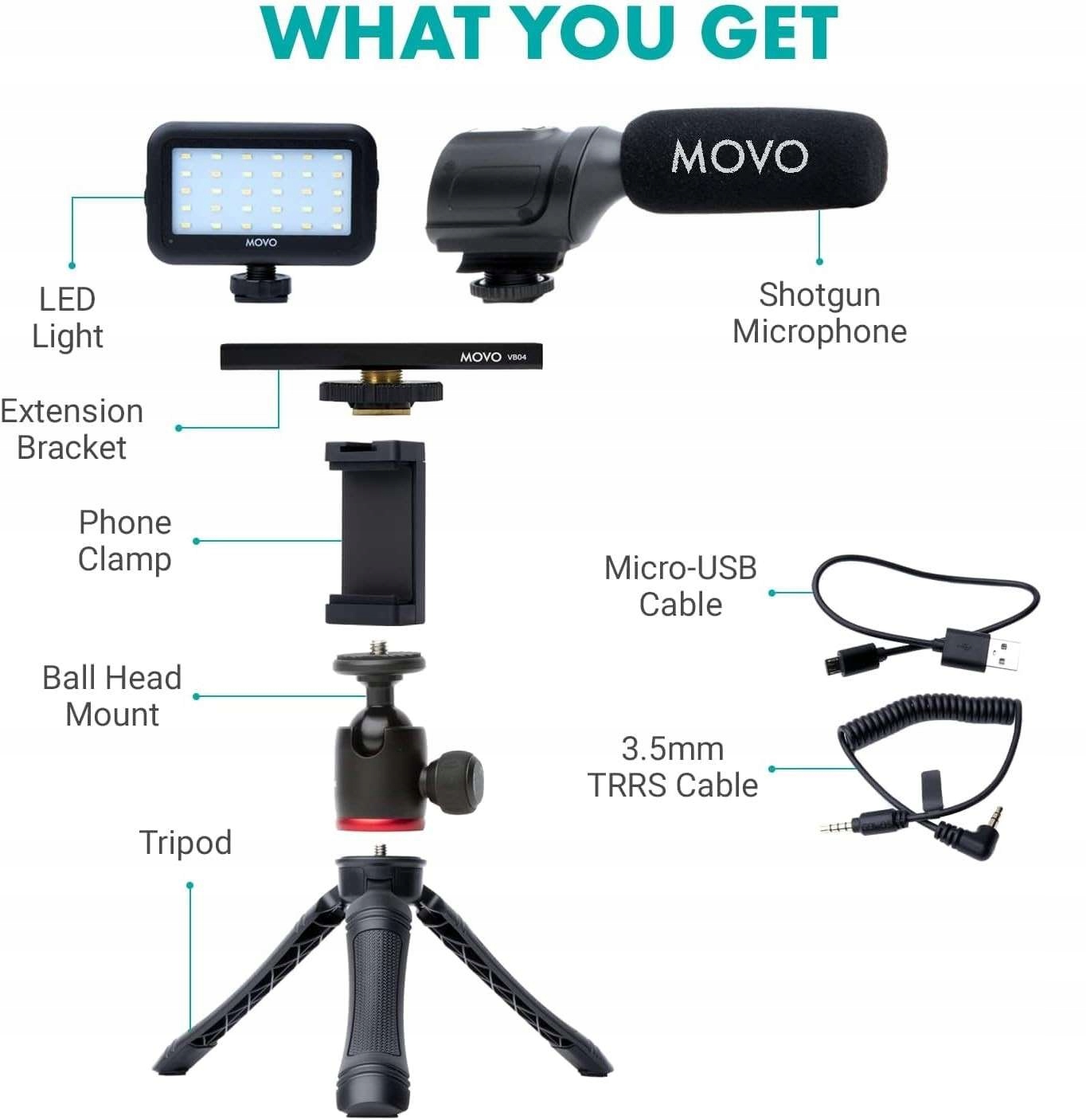 MOVO IVLOGGER ZESTAW DO VLOGOWANIA LED MIKROFON STATYW + ETUI Marka bez marki