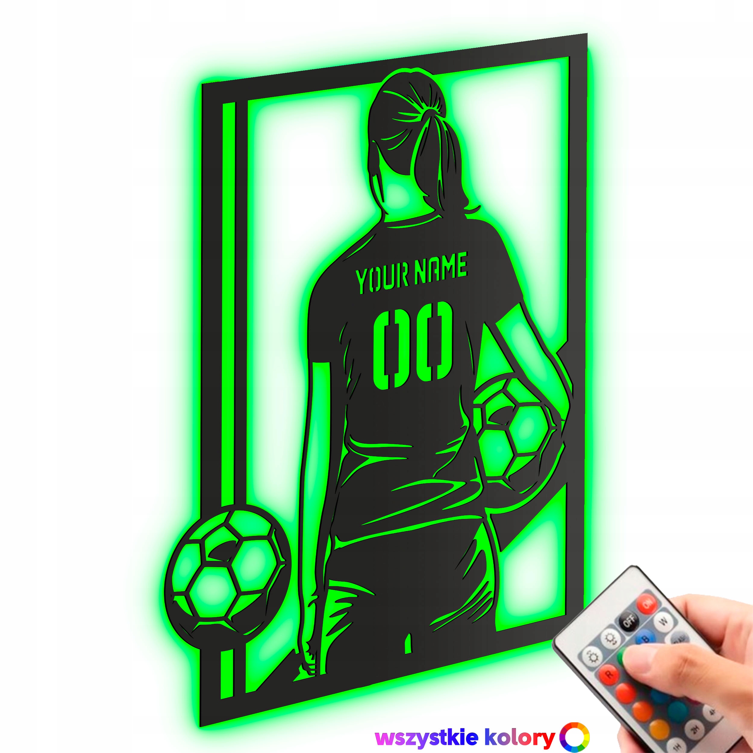 Dřevěný obraz Dívka fotbalisty Vaše jméno Dárek Noční Lampa Led