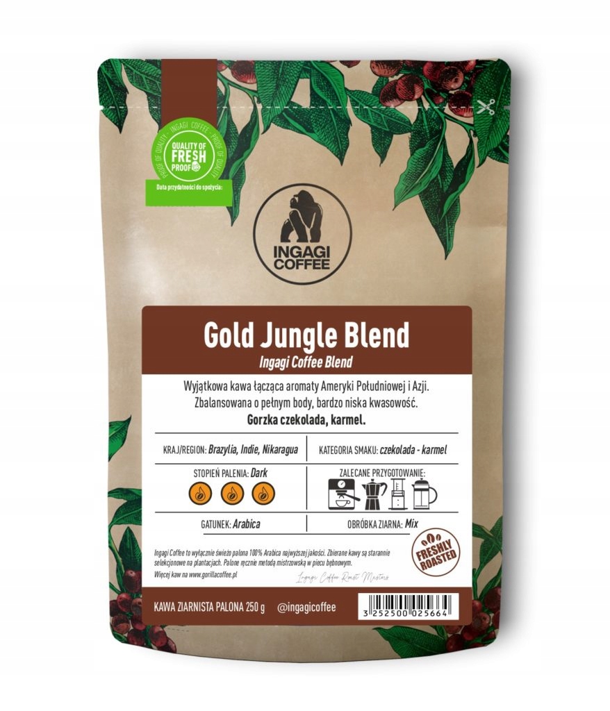 Káva zrnková Gold Jungle Blend 1 kg Čerstvě pražená arabika