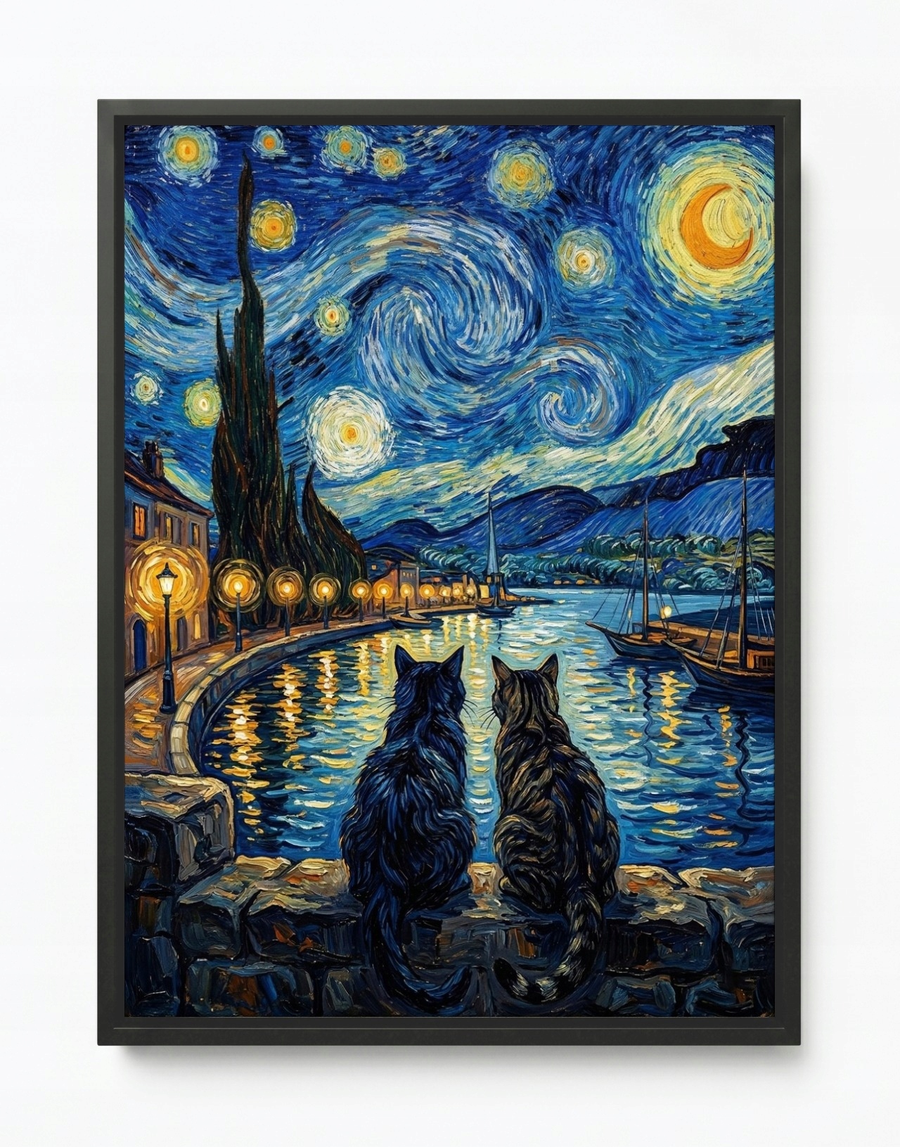 Obraz Rama American Box Hviezdna Noc Mačky Kumple Van Gogh Styl 60x80