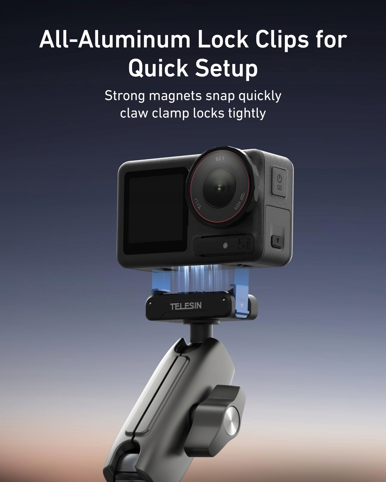 TELESIN Uchwyt Rowerowy Motocyklowy Do DJI Action 6 5 Pro Osmo 360 9-38 mm — miniatura 3
