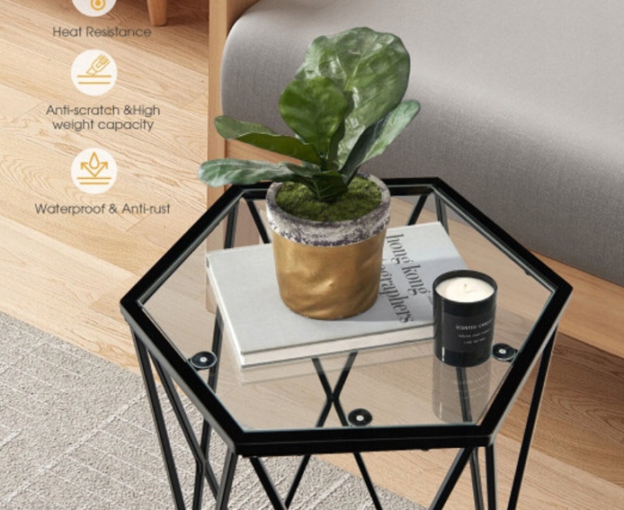 Stolik kawowy metal i szkło czarny Marka Costway