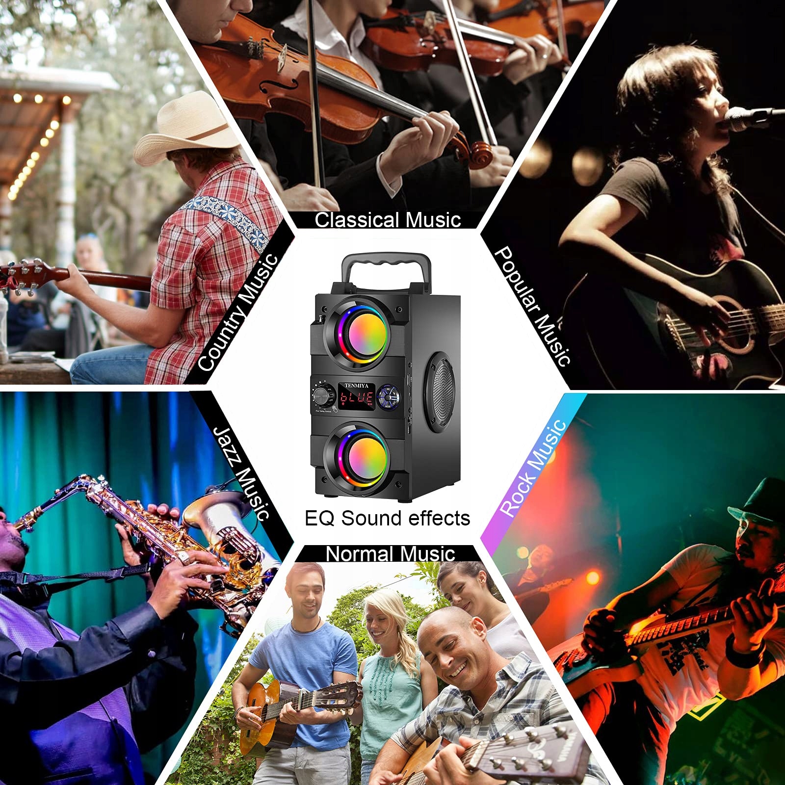 BLUETOOTH GŁOŚNIK 40W PRZENOŚNY Z OŚWIETLENIEM BEZPRZEWODOWY STEREO BASS — miniatura 6