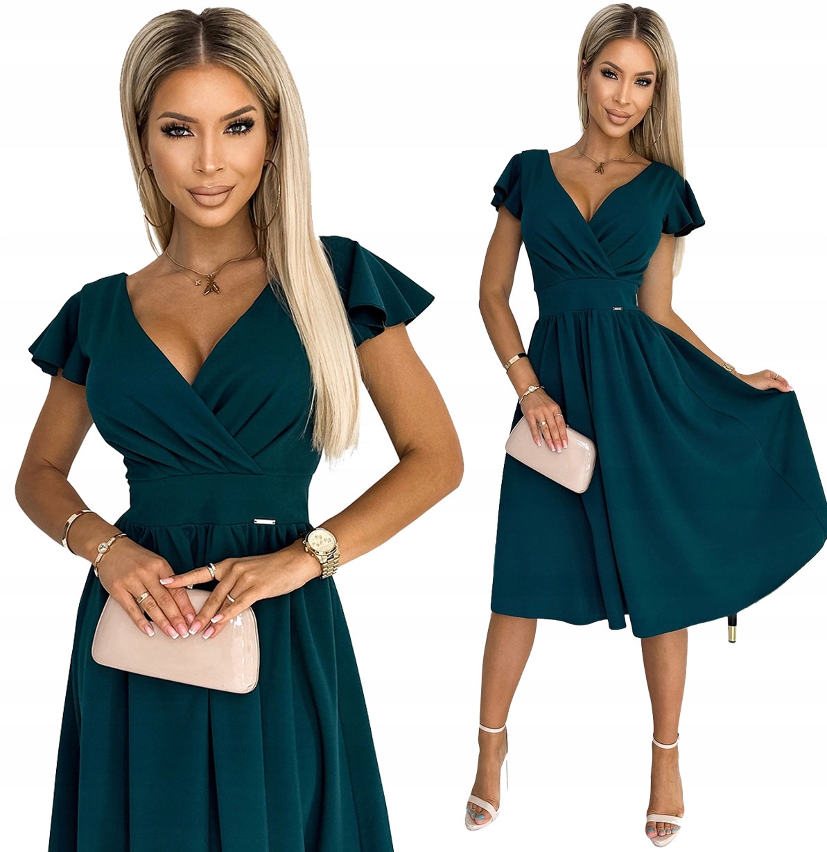 Rozkládací Šaty S Krátkým Rukávem A Zavinovacím Výstřihem Zeleň S