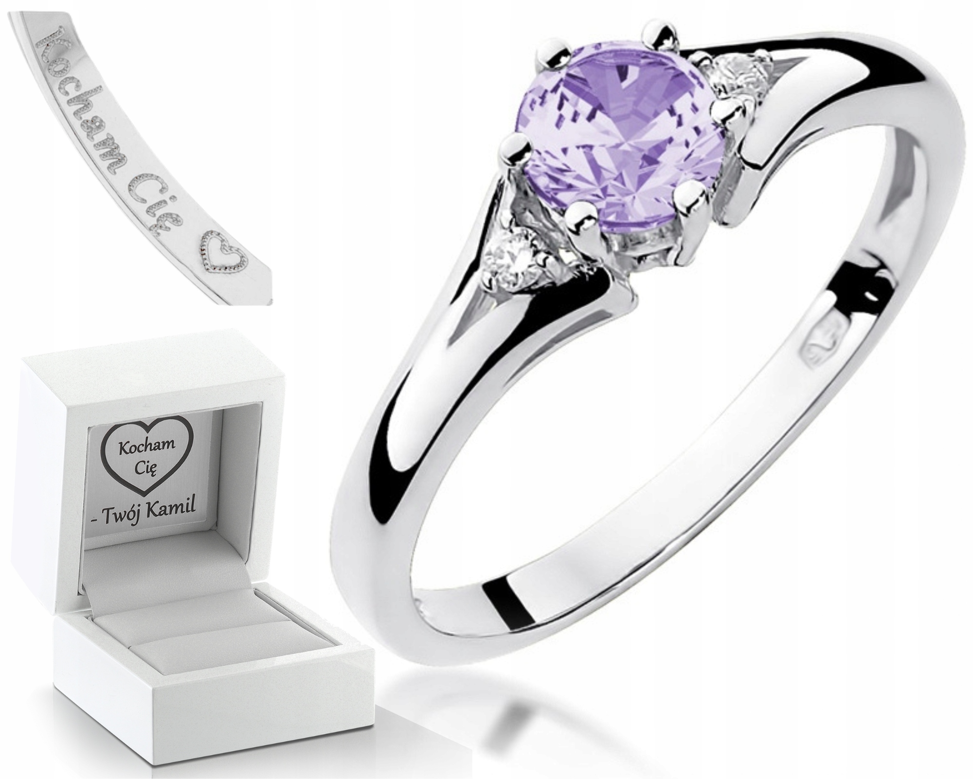 Prstýnek Ametyst Bílé Zlato Gravírování Bonus
