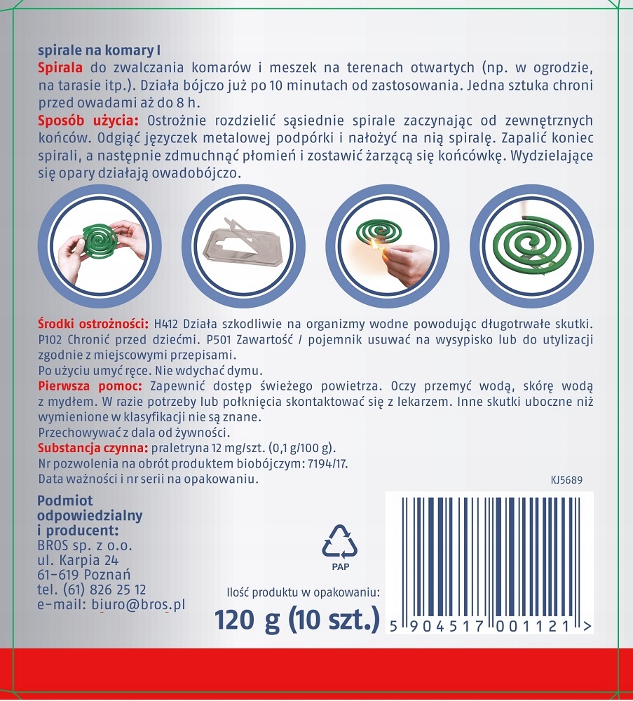 Bros Spirale Spirala Odstraszacz Komarów na Komary Meszki - 10 sztuk Marka Bros