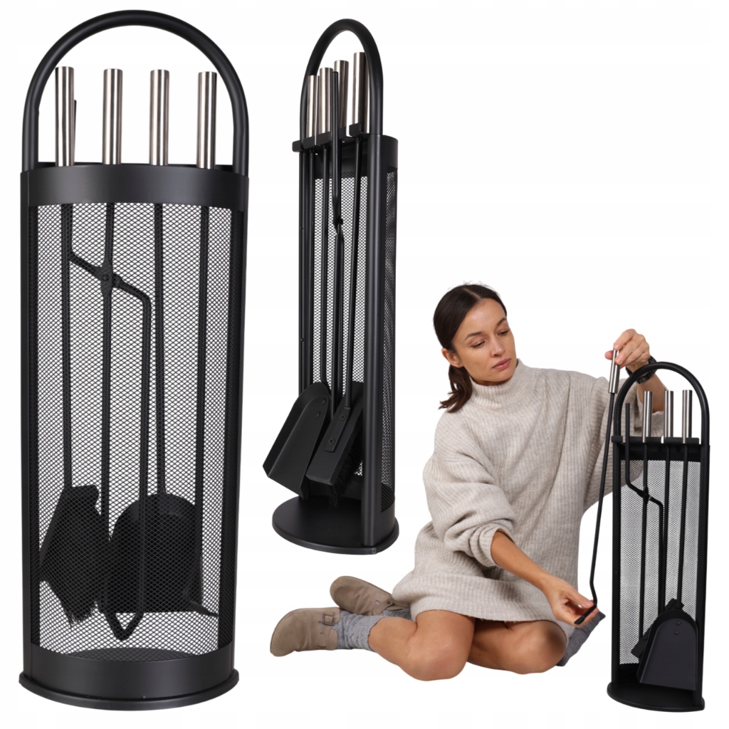 Krbové náčiní Stojan Sada 5v1 Kovové příslušenství pro krbová kamna