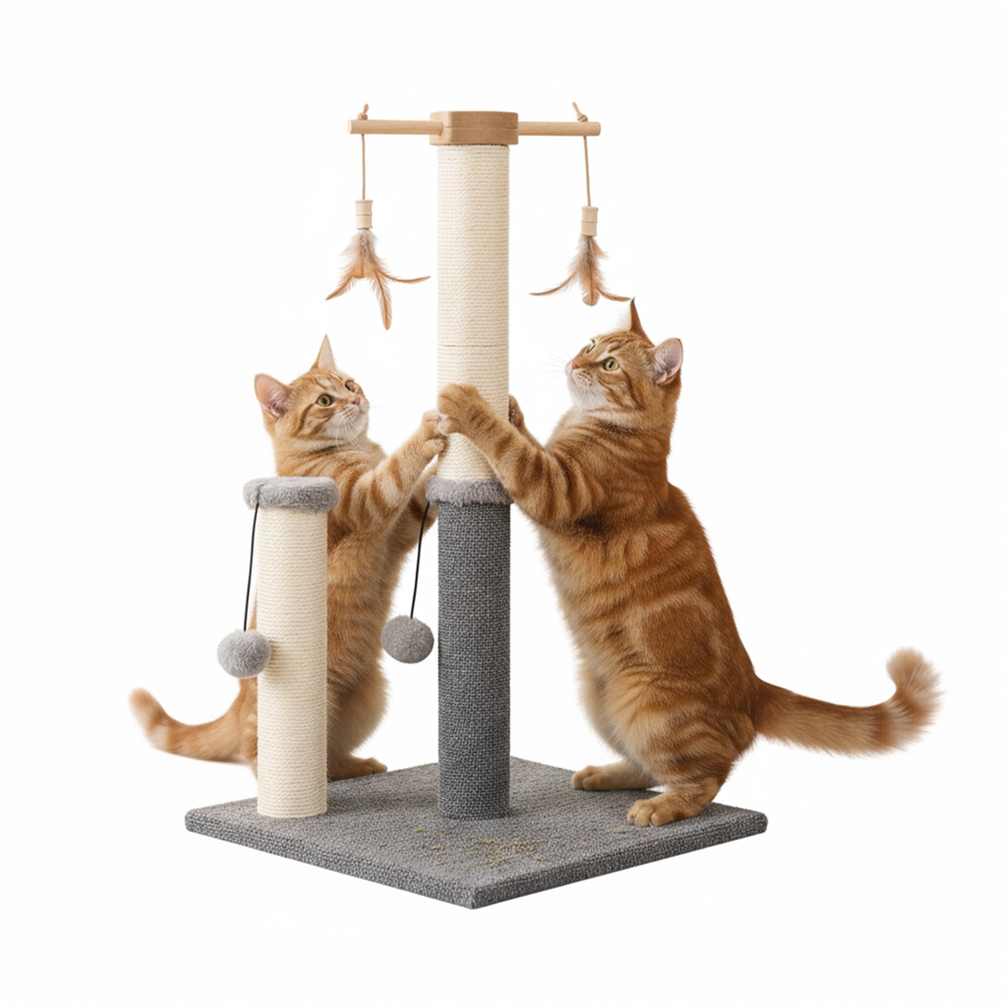 Levně Škrabadlo béžovo-šedé pro kočky 73 cm 2 sloupky sisal na škrábání hračky