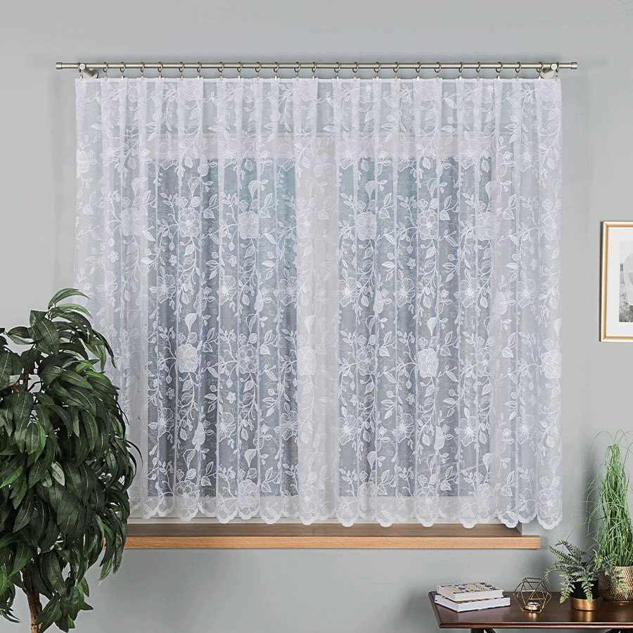 Mg Záclona s celkovým vzorem 54247 m Bílá 350 x 130 cm Šitá S Páskou Sk