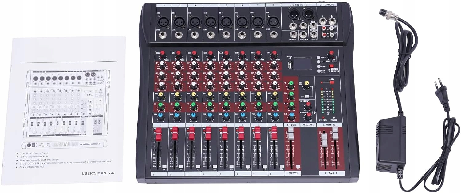 8-kanałowy mikser studyjny audio z Bluetooth USB 48 V Model ES-803