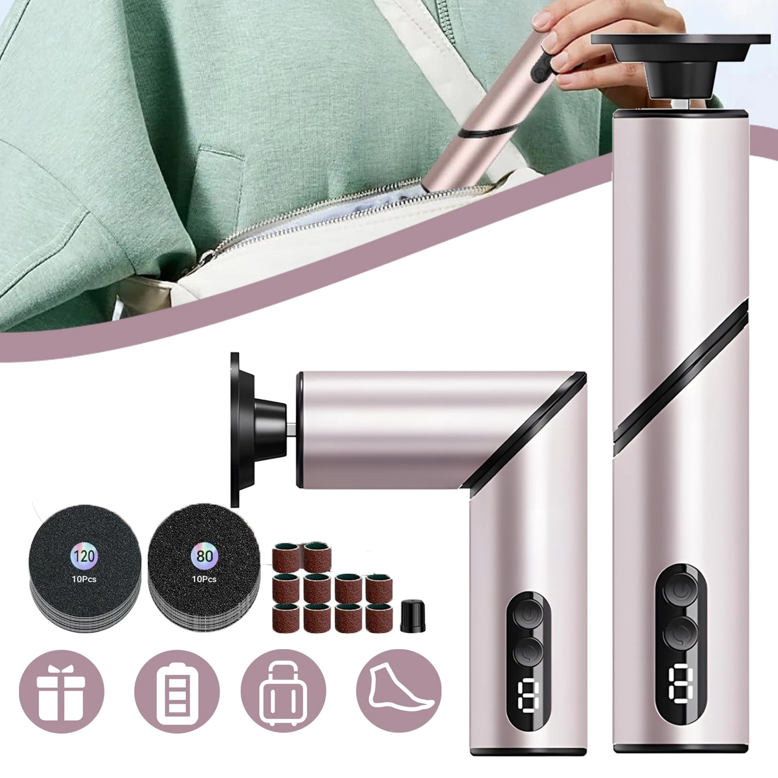 Elektrický pilník na paty, skládací, bezdrátová péče o nohy