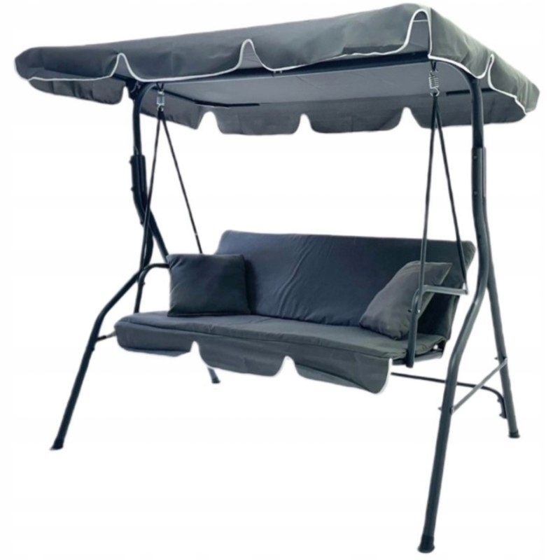 3-MIESTNA Záhradná Hojdačka S Baldachýnom A 2 Vankúšmi, Grafitová