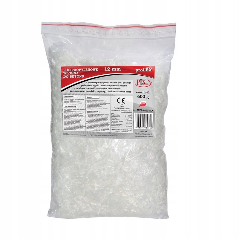 

Polipropylenowe włókna do betonu 12mm 600g