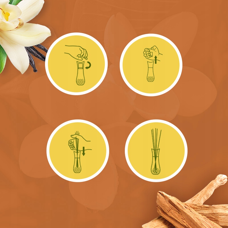 AIR WICK PATYCZKI ZAPACHOWE ZAPACH DRZEWO SANDAŁOWE I ZMYSŁOWA WANILIA 30ML Rodzaj patyczki