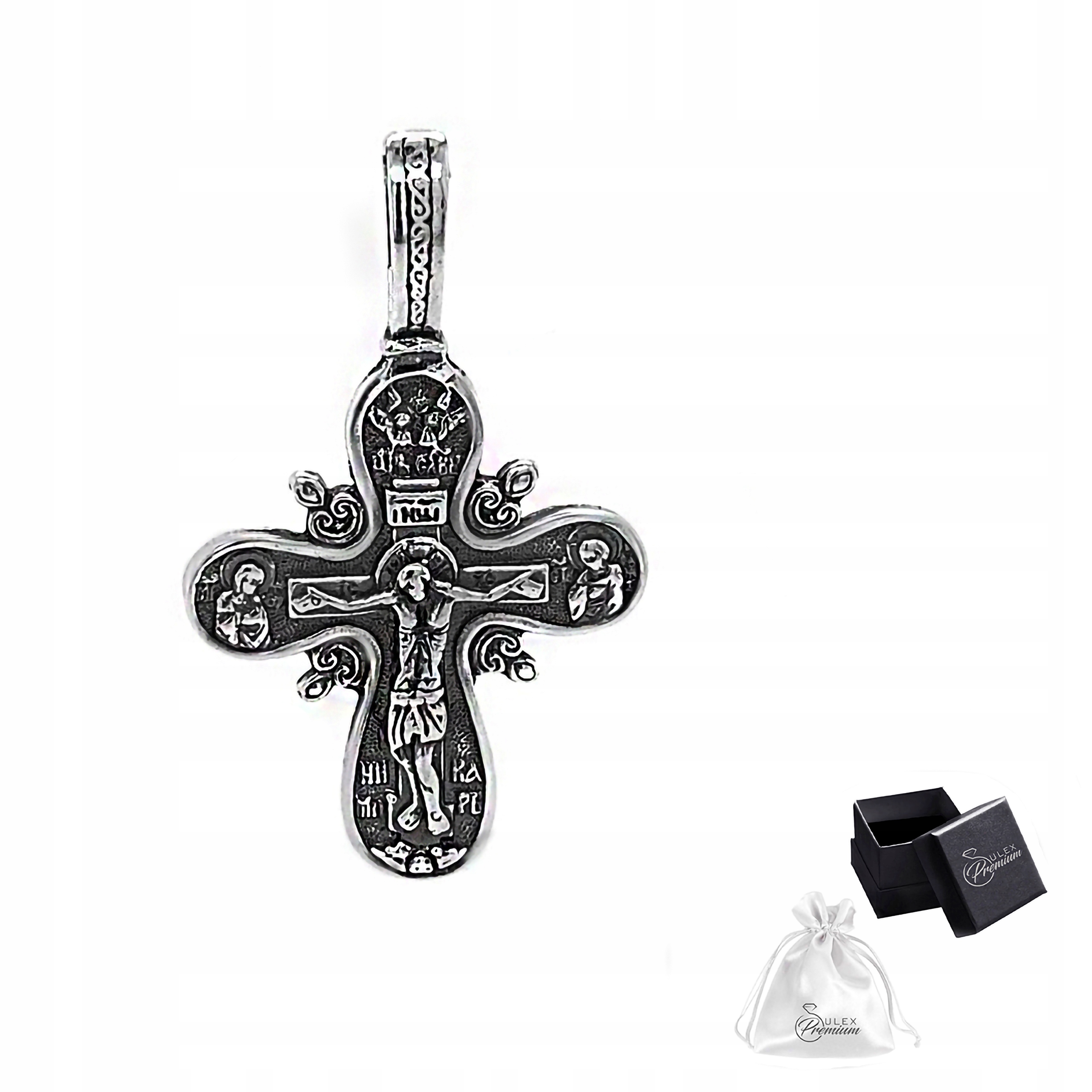 Pravoslavný stříbrný kříž ryzost 925 Oboustranný křížek s Ježíšem a modlitbou