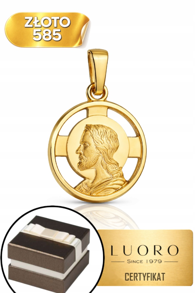 Zlatý Medailon 585 14K Kulatý Obraz Ježíše 26 MM Žluté Zlato