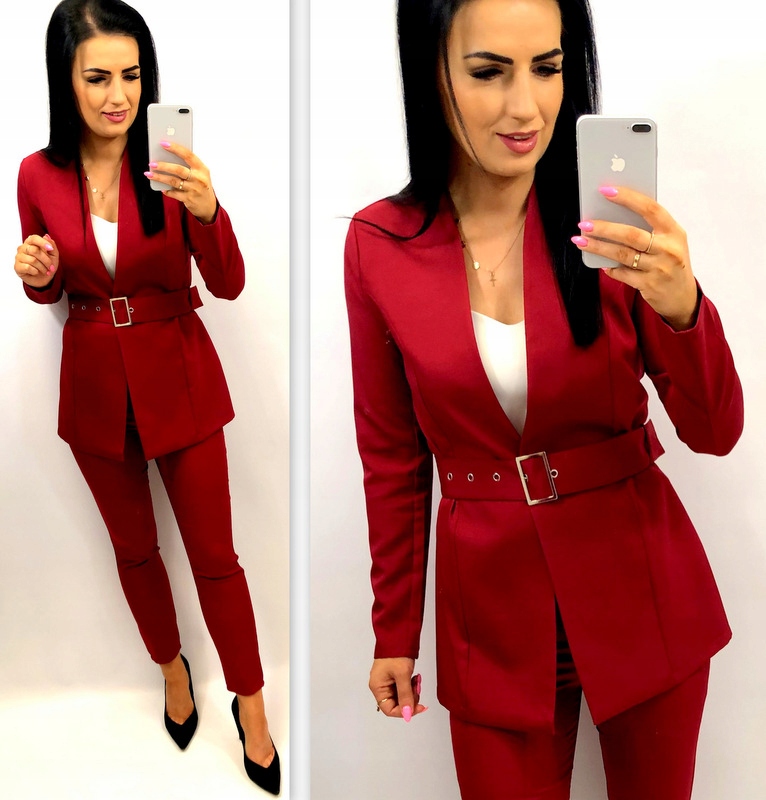 Garnitur damski z paskiem i klamrą GRANAT 3XL 46 Linia plus size (duże rozmiary)