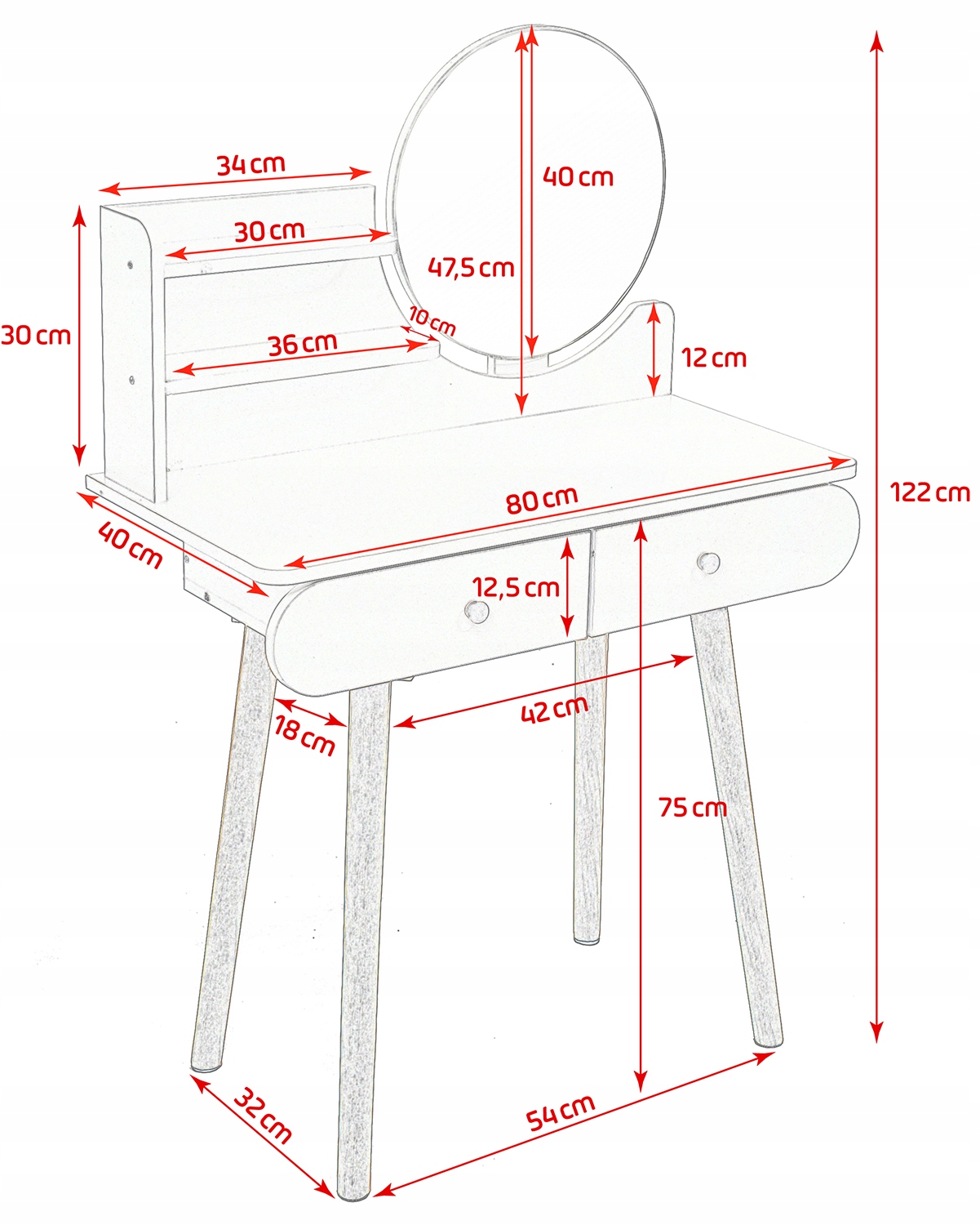 Косметический скандинавский туалетный столик с зеркалом SCANDI Мебель высота 122 см.