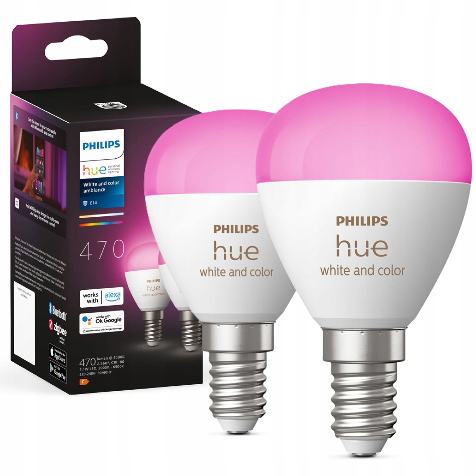 2x Led žiarovka E14 P45 5,1W 470lm 2000 6500K Tw Rgb Smart Philips Hue
