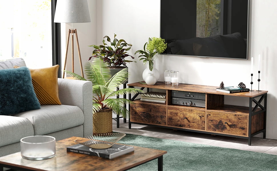 Szafka pod telewizor z szufladami rustykalna metal Marka Vasagle
