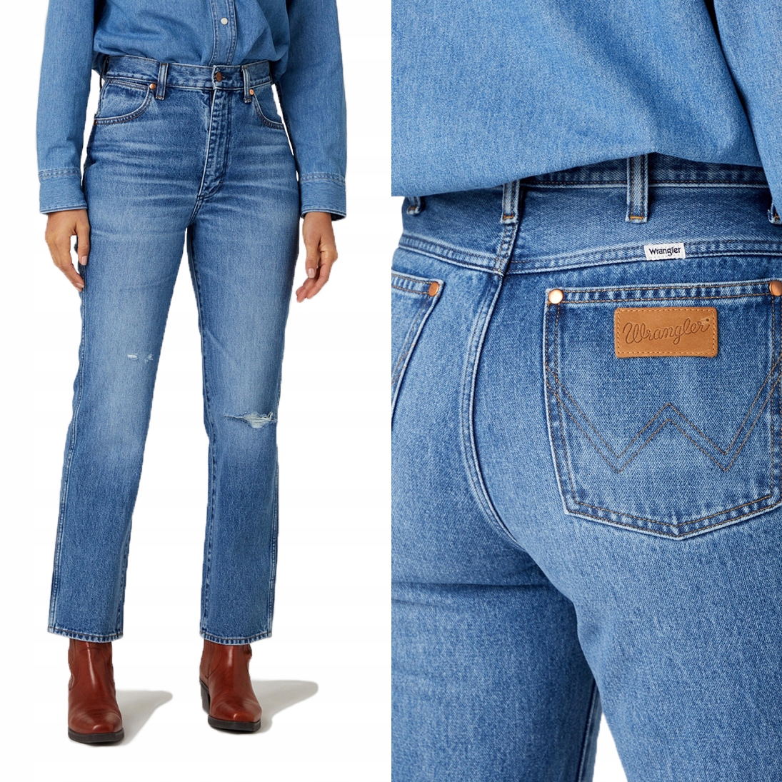 Wrangler Wild West vysoké jednoduché dámské džínové kalhoty 7/8 W32 L32