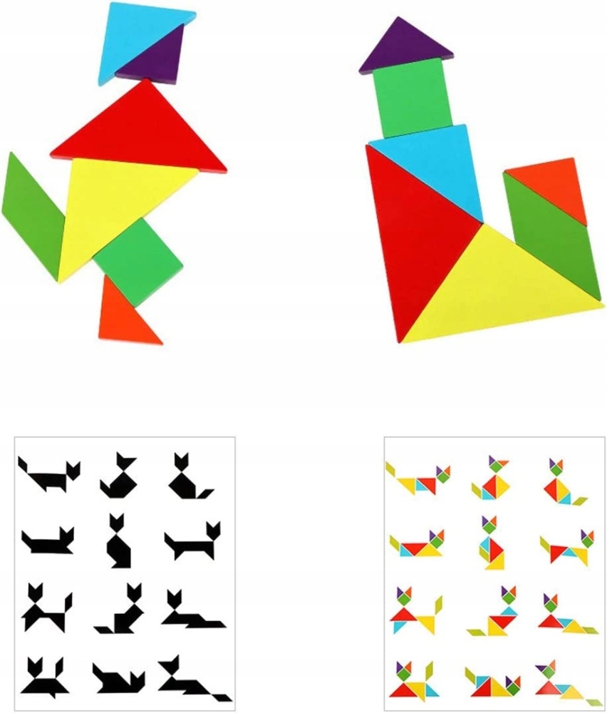 TANGRAM DREWNIANE KLOCKI MAGNETYCZNE MAGNES KSZTAŁTY UKŁADANKA MONTESSORI Płeć chłopcy dziewczynki