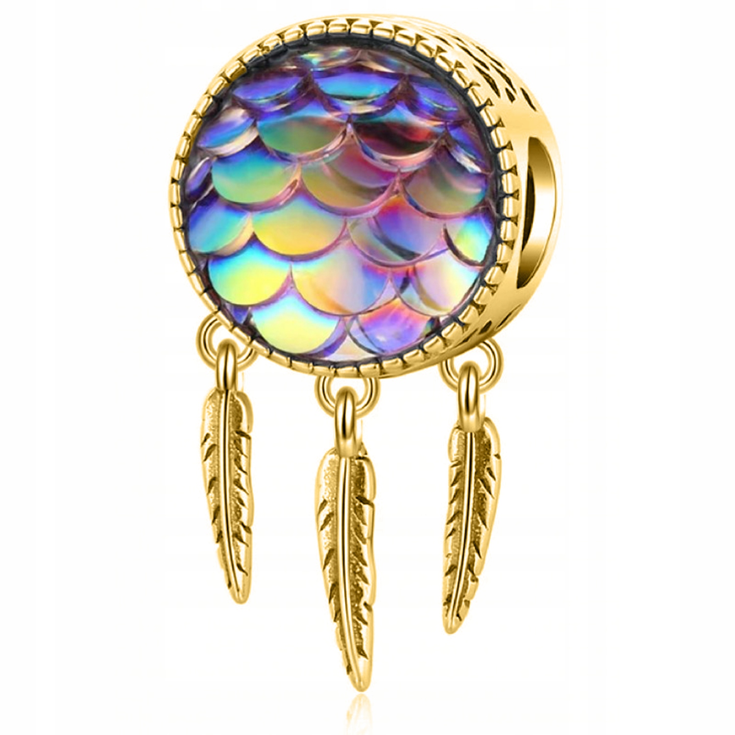 Zlatý Charms Lapač Snů Lusky Ryby Korálek s šupinami Fish Stříbro 925