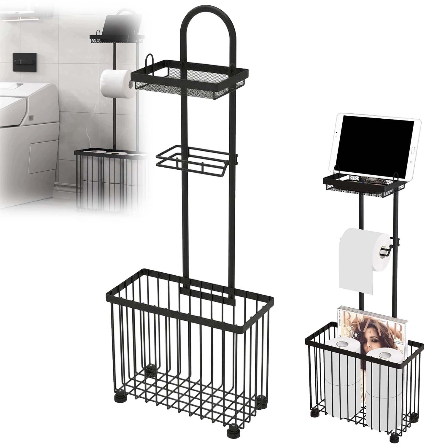 Stojan Na Toaletní Papír 79 cm Černý Kovový Držák Moderní Náhradní