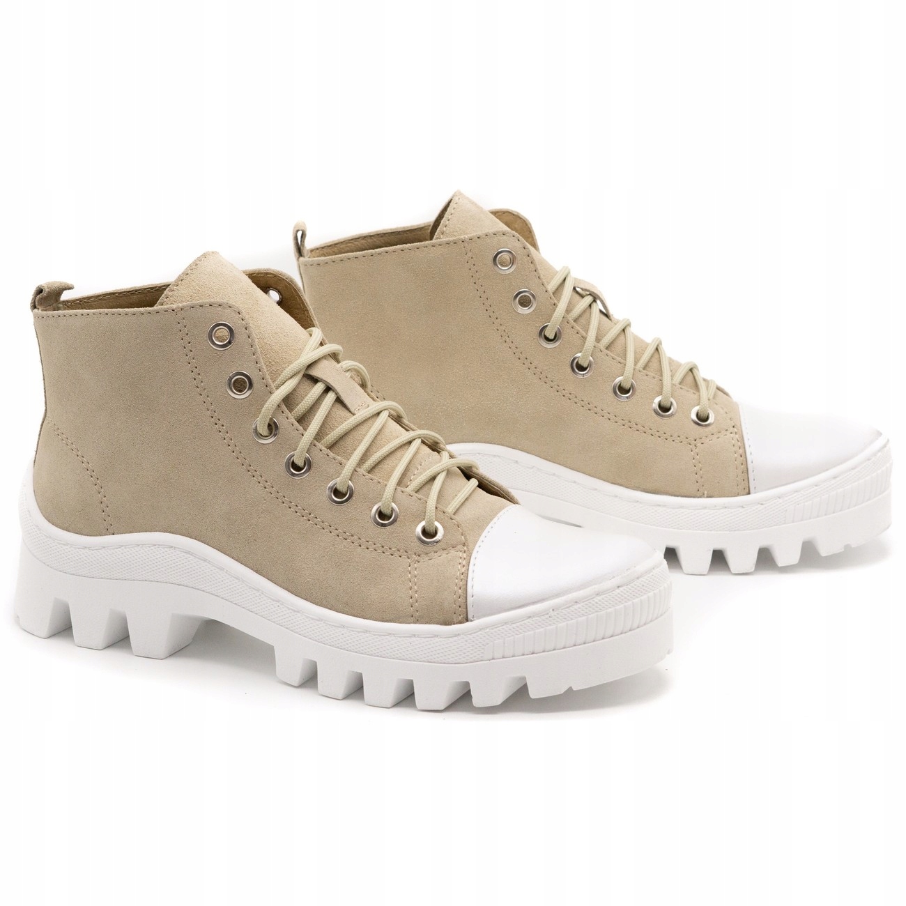 

Botki Damskie Ines D1 Skórzane Beż/bia/nub 40