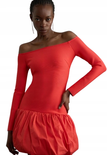 Karen Millen Červené Šaty S Dlouhým Rukávem A Baskinkou Petite Xs B1G