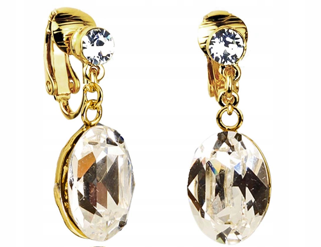 Zlaté klipsy s velkým křišťálem Swarovski Colibra