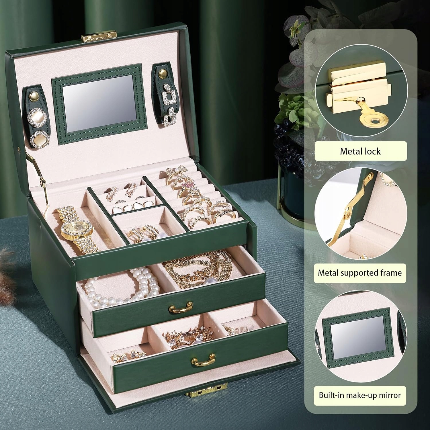 SZKATUŁKA NA BIŻUTERIĘ KUFEREK POJEMNY ELEGANCKI Wysokość 12 cm