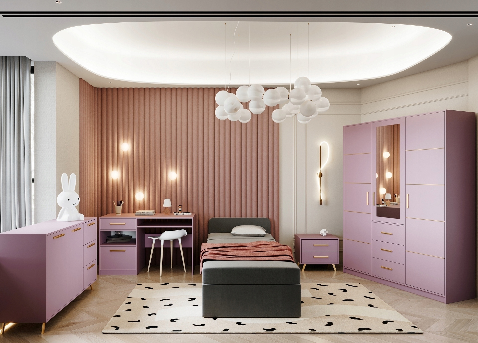 Zestaw mebli dla dziewczynki BALI śliwka szafa Kolor mebla odcienie różu