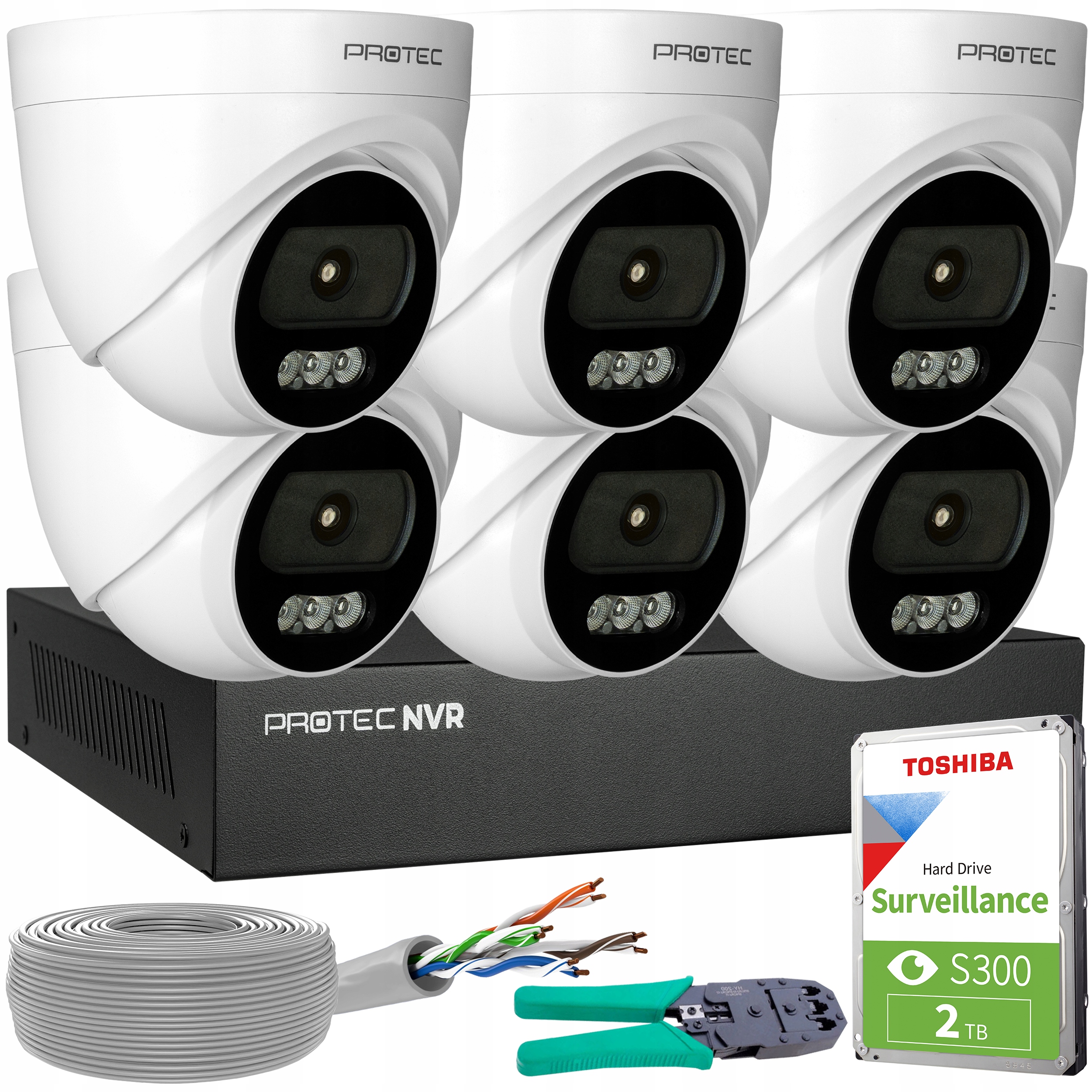 Sada pro monitorování 6 kamer 4Mpx 2K Ip PoE Vnitřní mikrofon Hdd 2TB