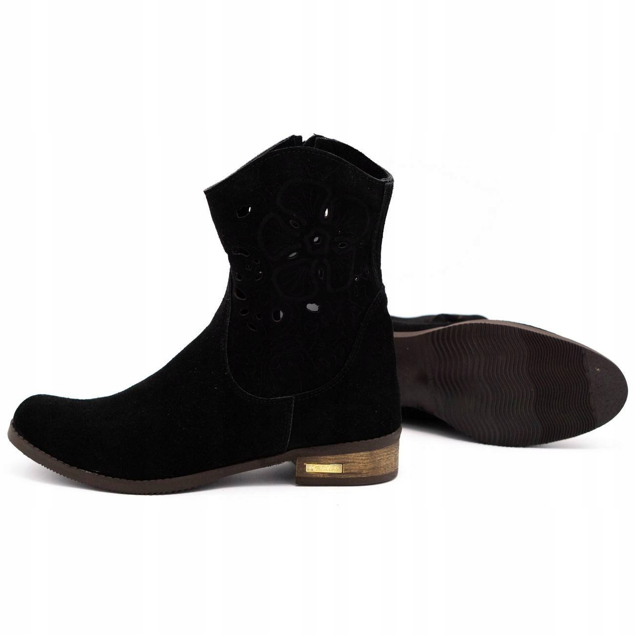 Wygodne botki skórzane ażurowe Jess czarne 42 Rozmiar 42