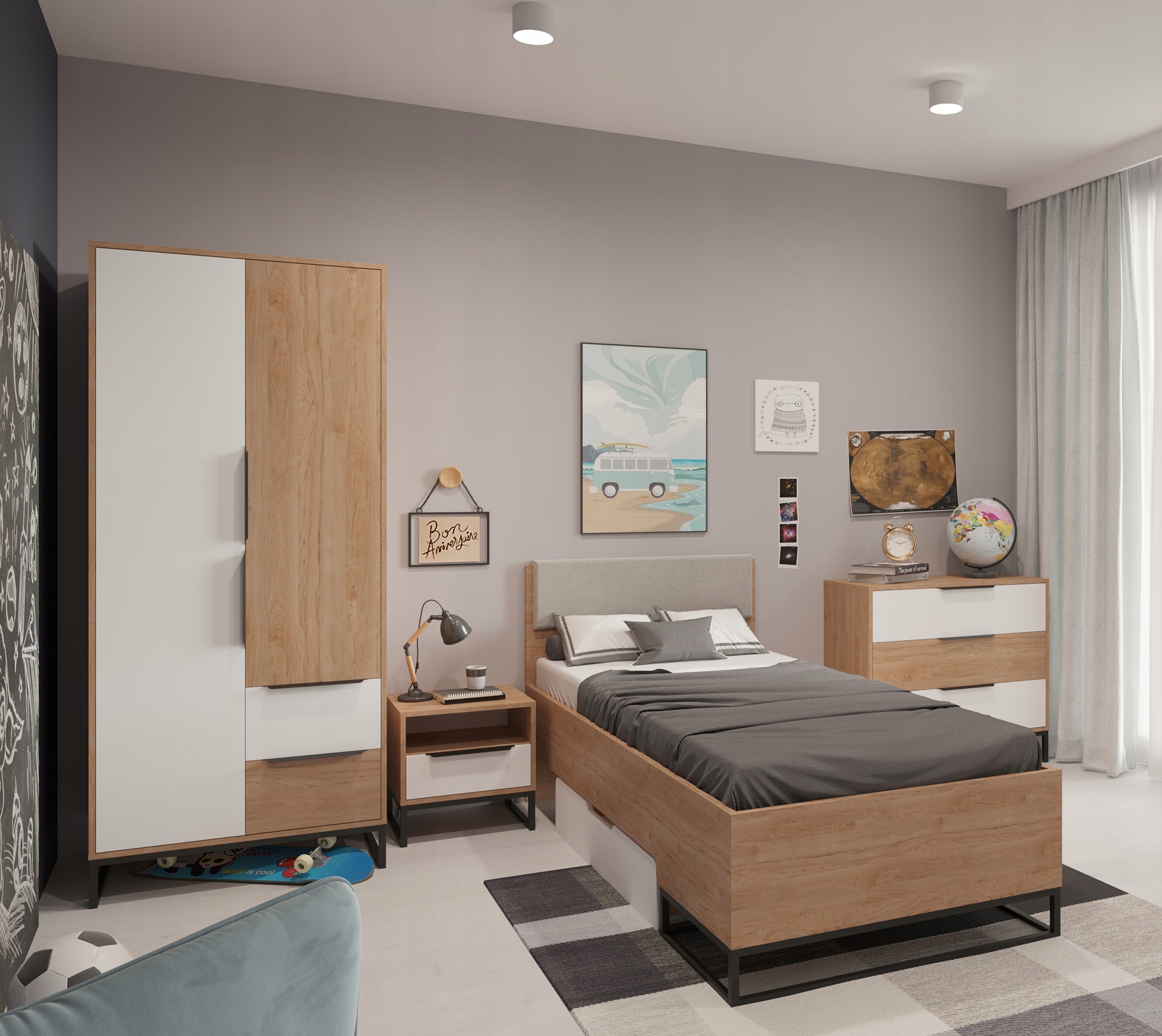 zestaw łóżko szafa komoda meble do pokoju młodzieży sypialni Landro 4