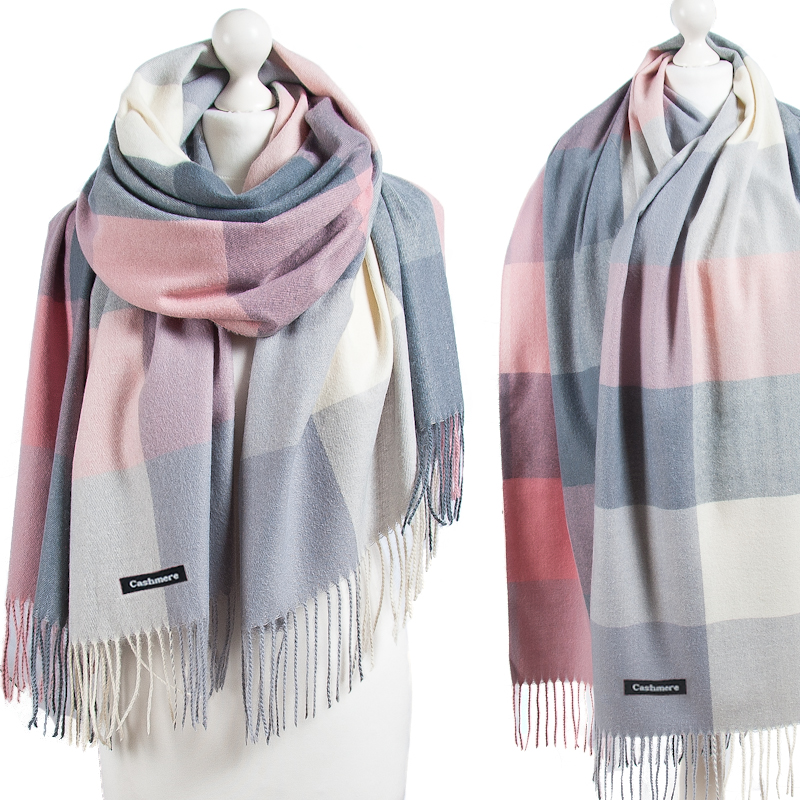 KASZMIROWY SZALIK KRATA PIĘKNY DUŻY SZAL KASZMIR