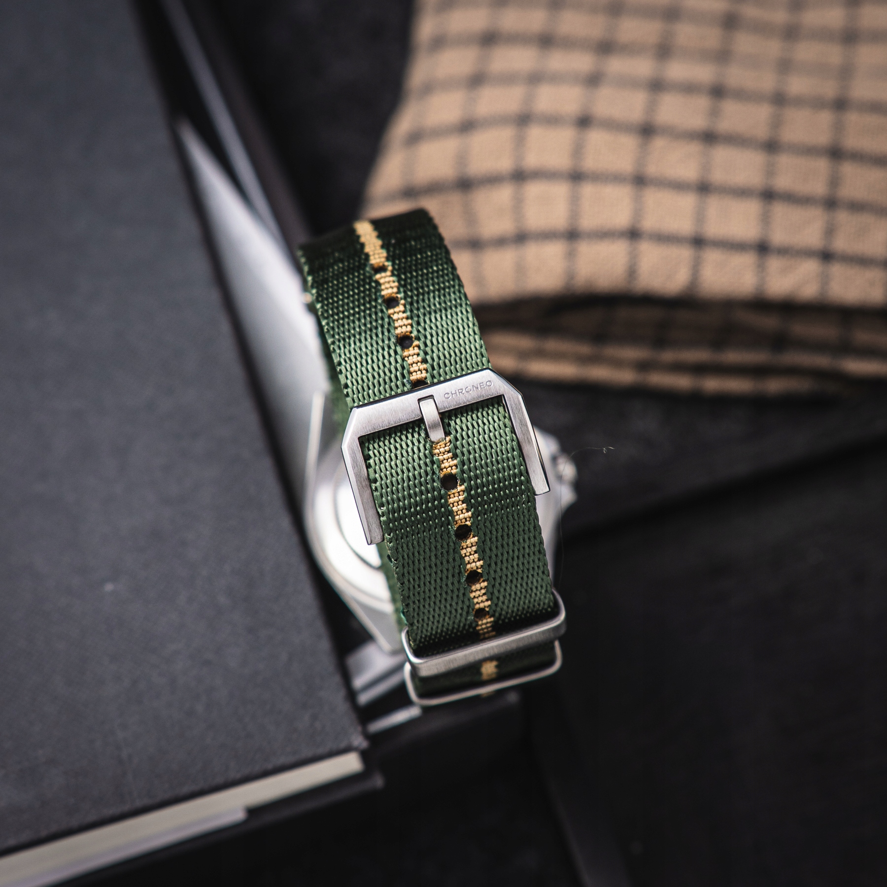 Pasek do zegarka Nato 22 mm Chroneo Green/Khaki Zielono-beżowy