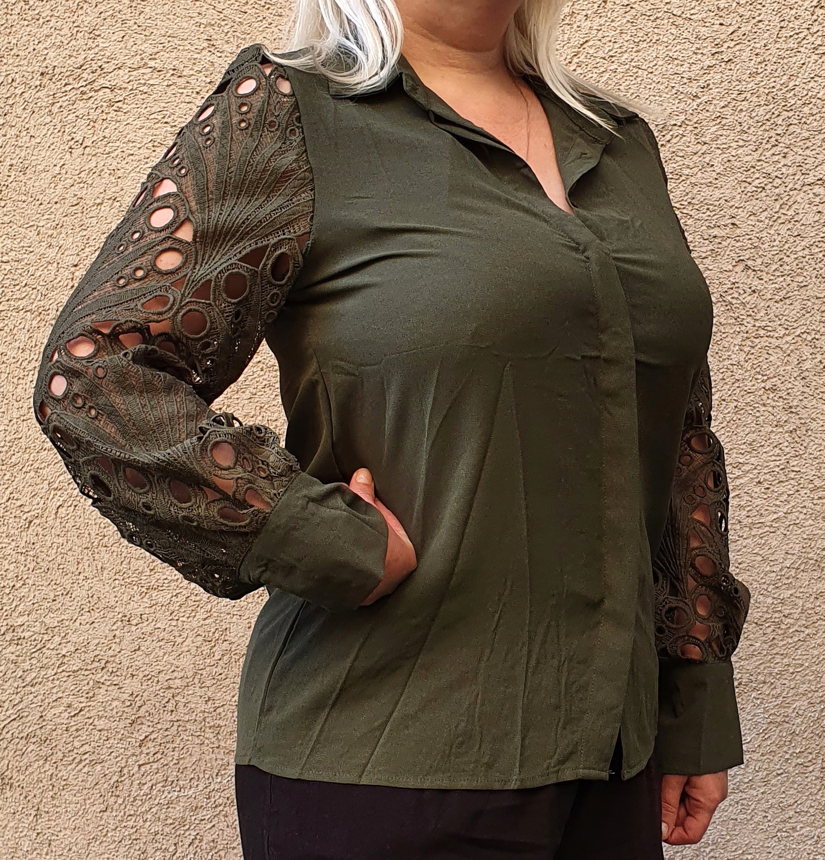 Bluzka koszula damska khaki r.40/L Rękaw długi rękaw