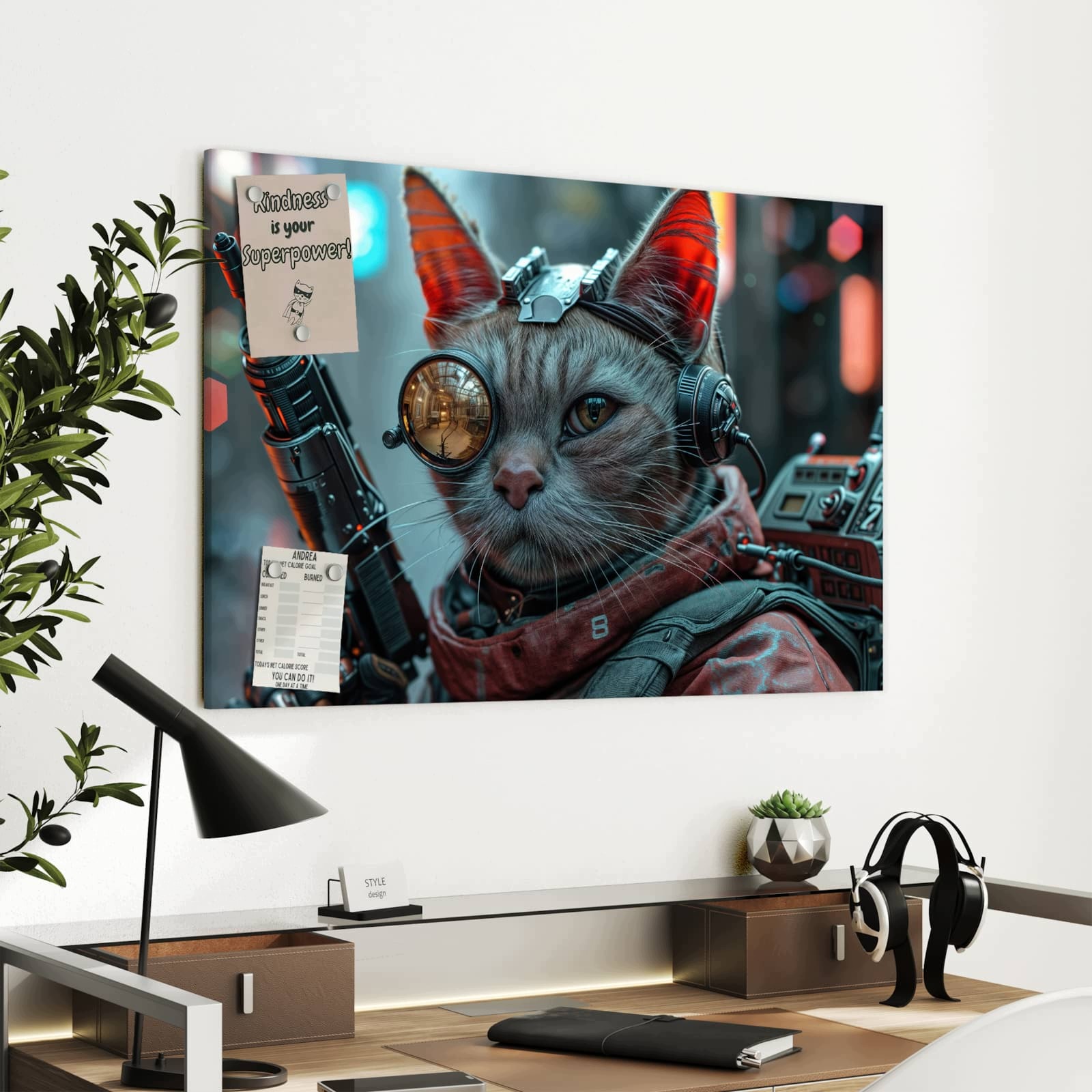 Magnetická tabule Kybernetický-kočka 90 × 60 cm