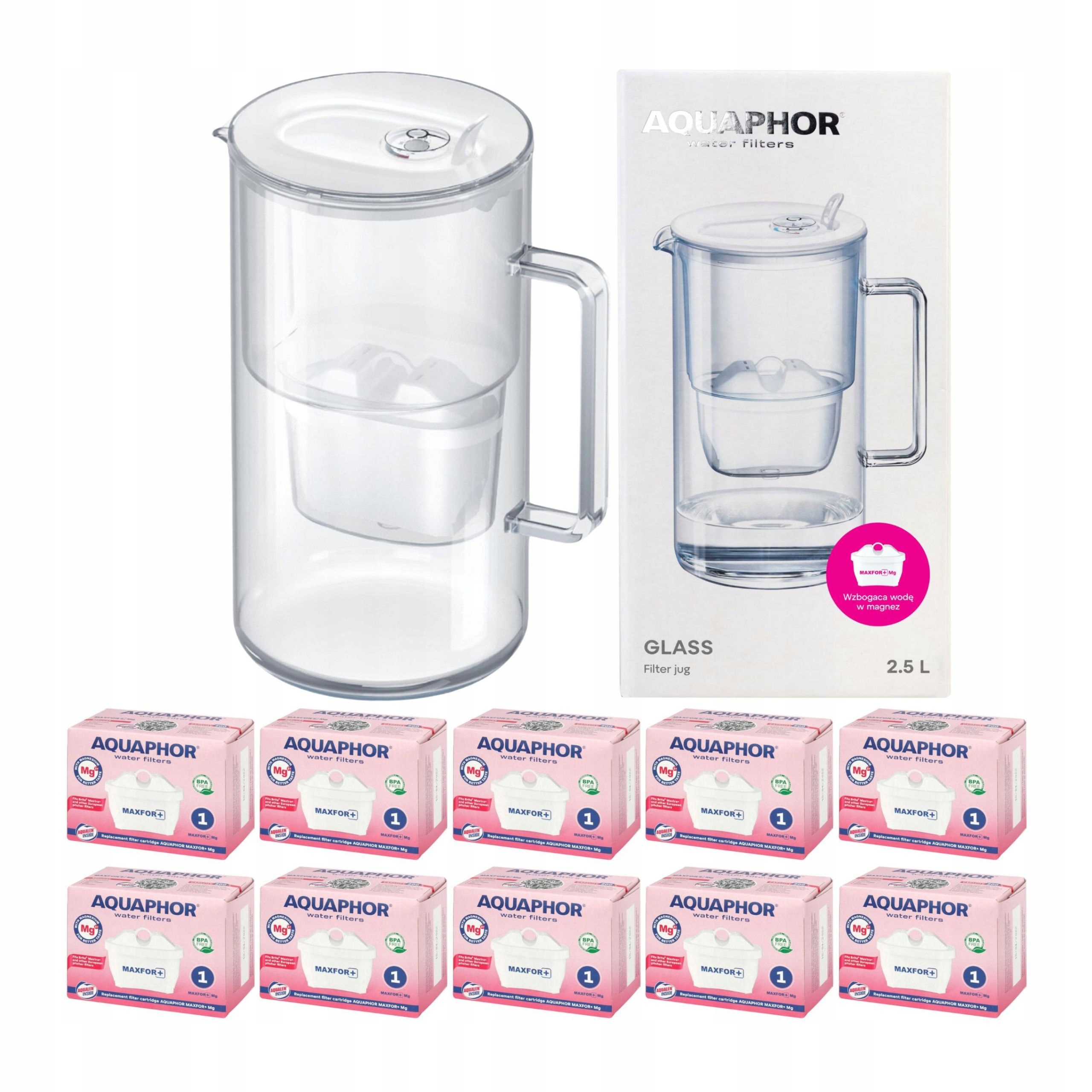 Skleněná filtrační konvice Aquaphor Glass bílá 10 filtrů Maxfor Mg