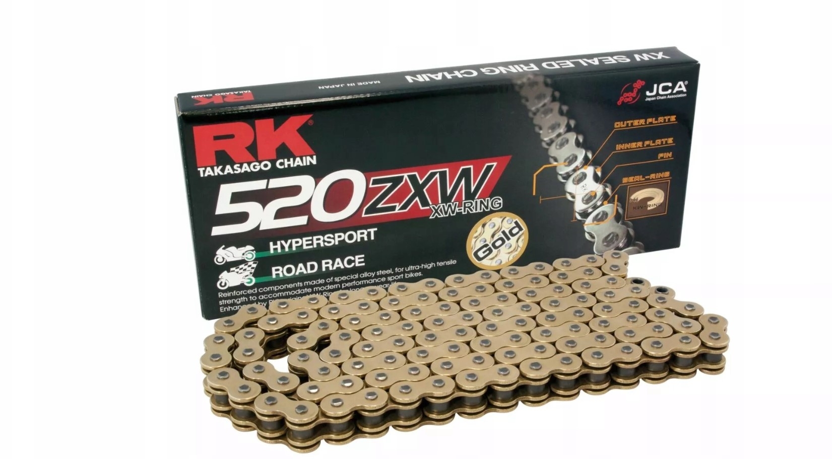 Rk Hnacia Reťaz 520ZXW-122 (xw-ring) S Uzáverom (clf) V Súprave Farba Zla