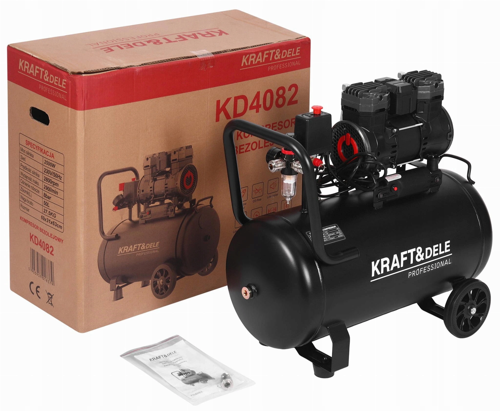 Bezolejový kompresor 50L, 290 l/min, 2500W motor, mobilné prevedenie