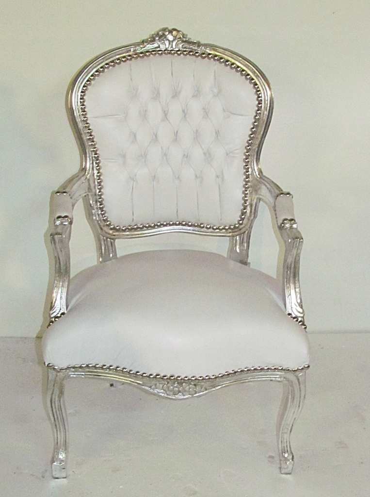 

Srebrny biały Fotel Kawowy Fotelik