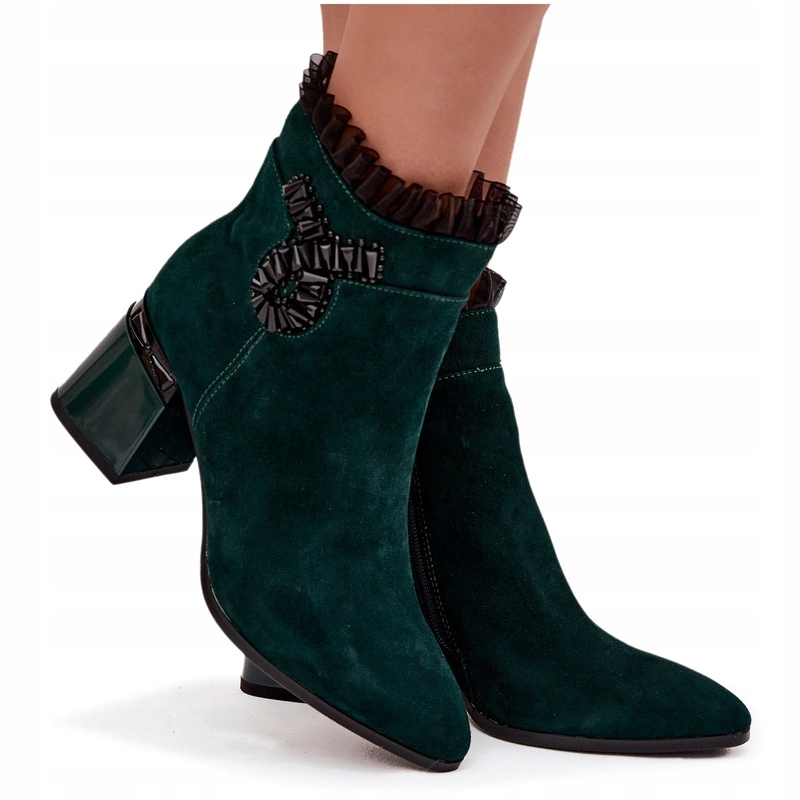 Kotníkové Boty Elegantní Sloupek Ozdoba Síťka D&a MR52-127 Lahvově Zelená Barva 38