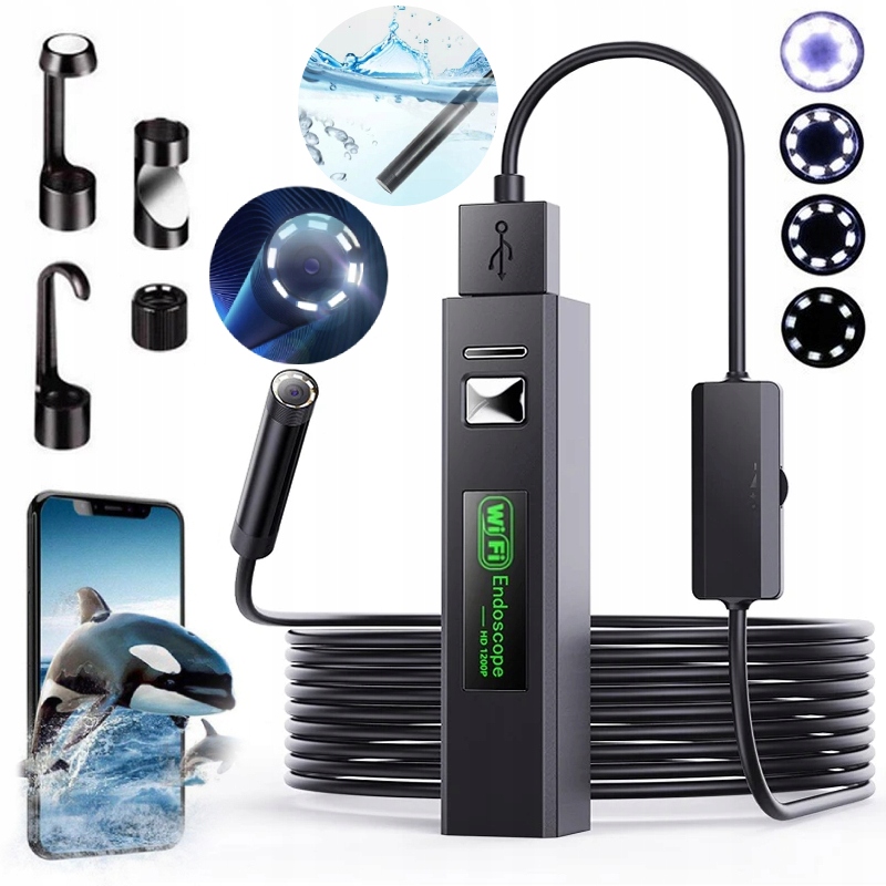 ENDOSKOP KAMERA INSPEKCYJNA 3.5M USB WIFI 8MM HD LED TELEFON PC ANDROID ...